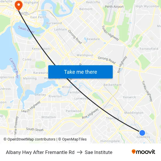 Albany Hwy After Fremantle Rd to Sae Institute map