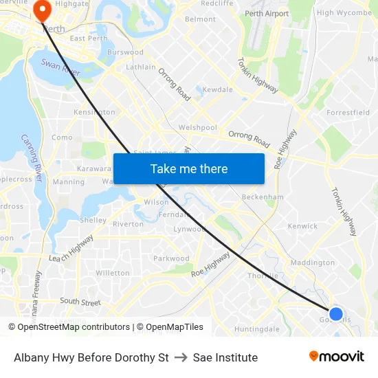 Albany Hwy Before  Dorothy  St to Sae Institute map