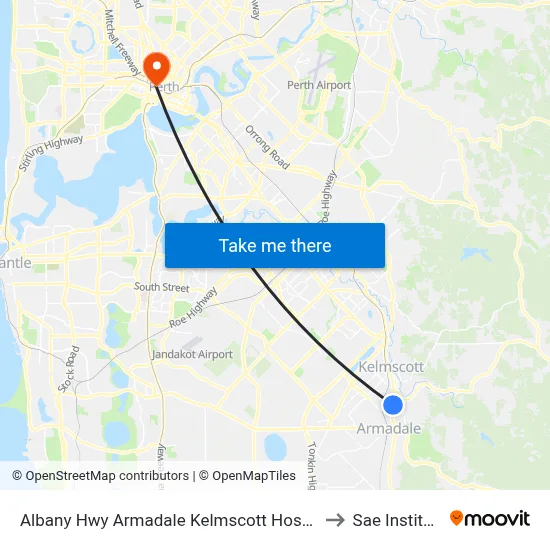 Albany Hwy Armadale Kelmscott Hospital to Sae Institute map