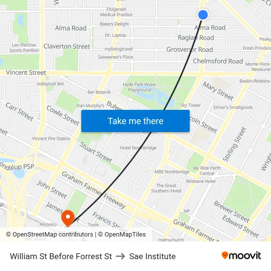 William St Before Forrest St to Sae Institute map