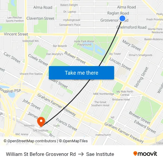 William St Before Grosvenor Rd to Sae Institute map