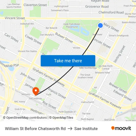 William St Before Chatsworth Rd to Sae Institute map