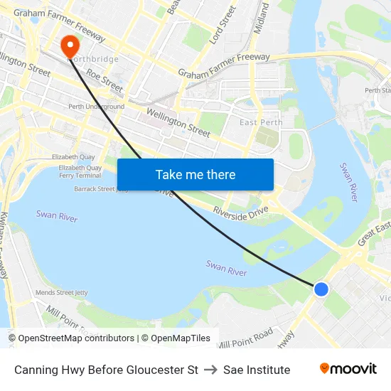 Canning Hwy Before Gloucester St to Sae Institute map