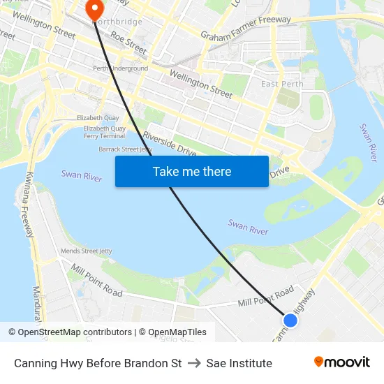 Canning Hwy Before Brandon St to Sae Institute map