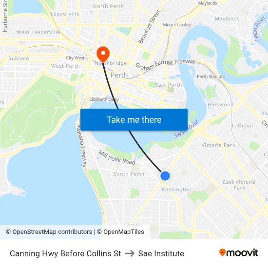 Canning Hwy Before Collins St to Sae Institute map
