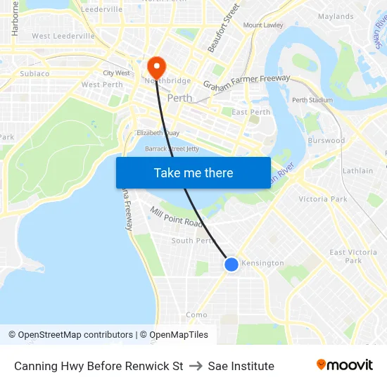 Canning Hwy Before Renwick St to Sae Institute map