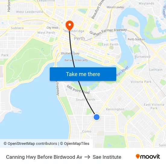 Canning Hwy Before Birdwood Av to Sae Institute map