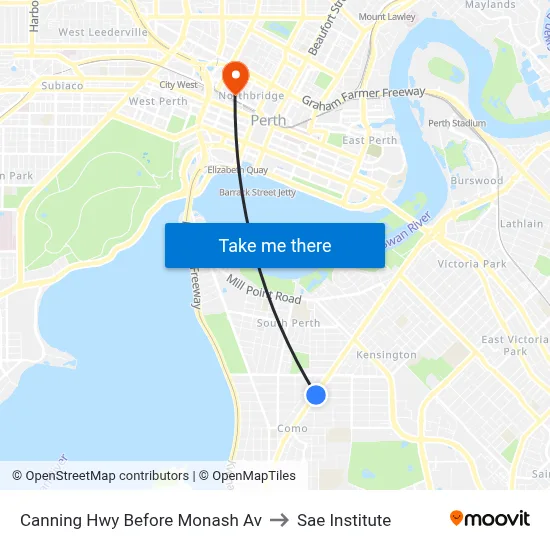 Canning Hwy Before Monash Av to Sae Institute map