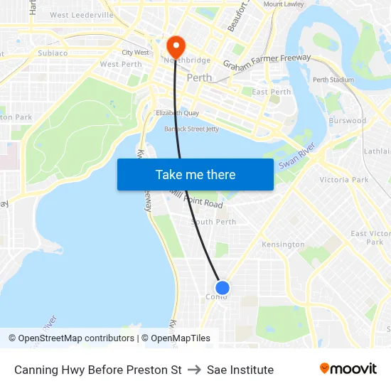 Canning Hwy Before Preston St to Sae Institute map