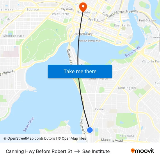 Canning Hwy Before Robert St to Sae Institute map