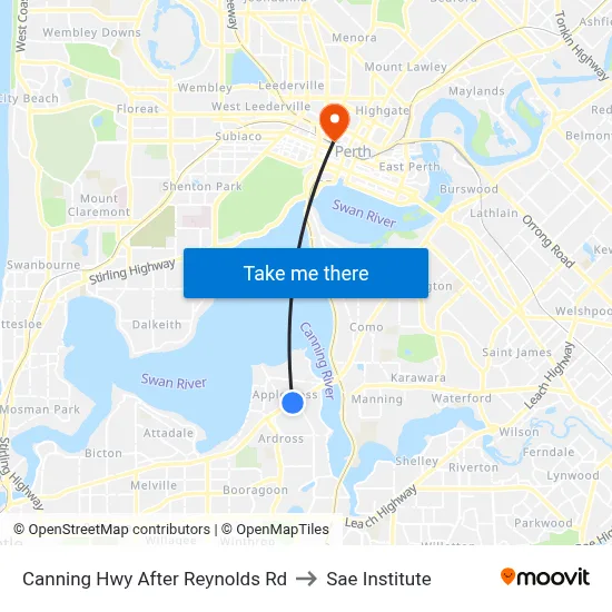 Canning Hwy After Reynolds Rd to Sae Institute map