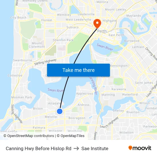 Canning Hwy Before Hislop Rd to Sae Institute map