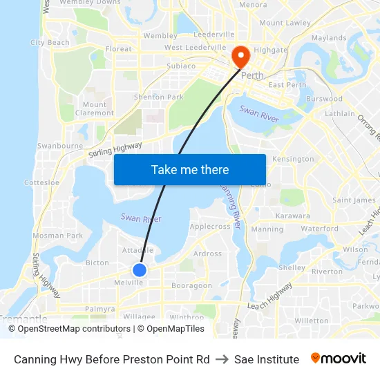 Canning Hwy Before Preston Point Rd to Sae Institute map