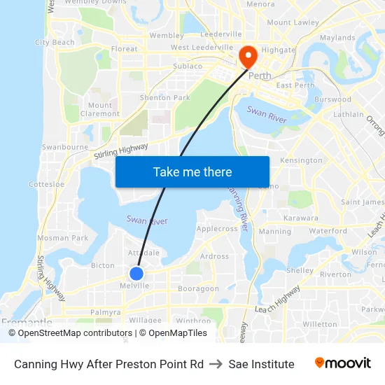 Canning Hwy After Preston Point Rd to Sae Institute map
