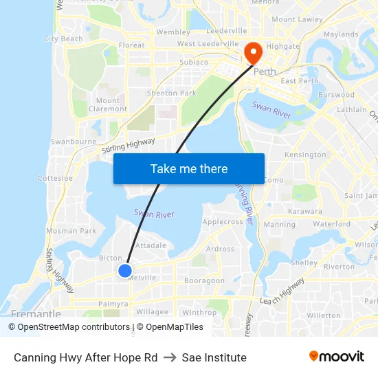 Canning Hwy After Hope Rd to Sae Institute map