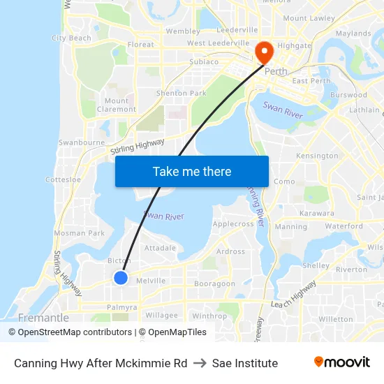 Canning Hwy After Mckimmie Rd to Sae Institute map