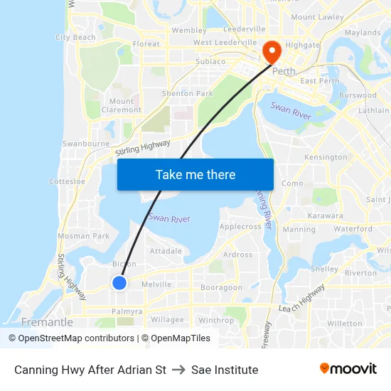 Canning Hwy After Adrian St to Sae Institute map