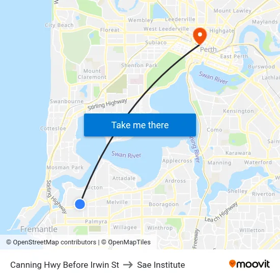 Canning Hwy Before Irwin St to Sae Institute map