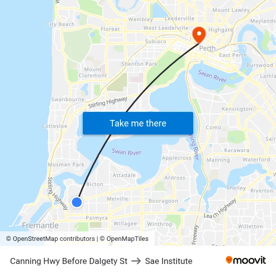 Canning Hwy Before Dalgety St to Sae Institute map