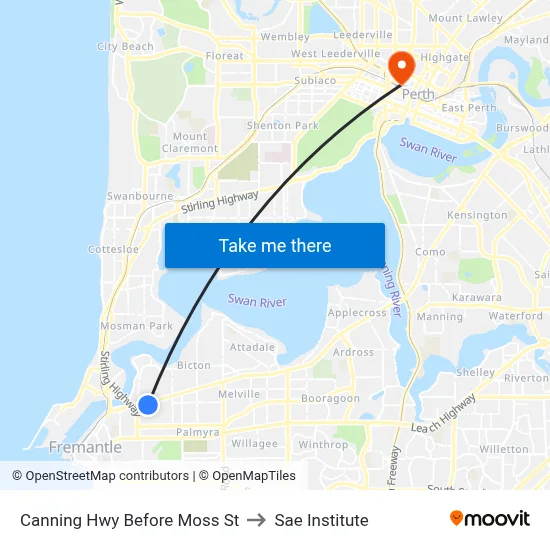 Canning Hwy Before Moss St to Sae Institute map