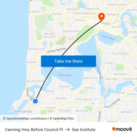 Canning Hwy Before Council Pl to Sae Institute map