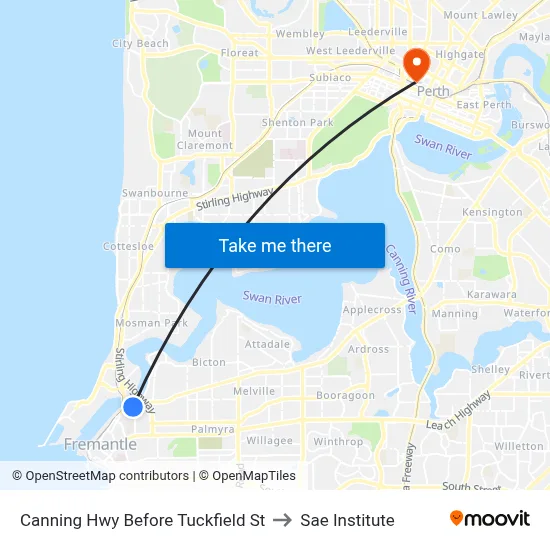 Canning Hwy Before Tuckfield St to Sae Institute map