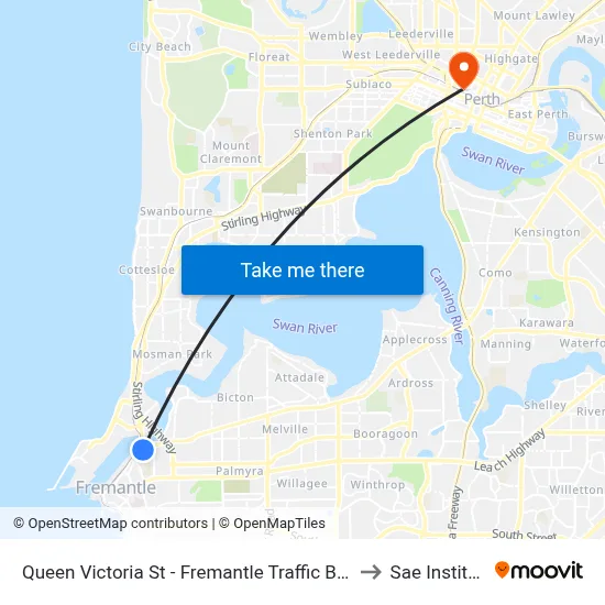 Queen Victoria St - Fremantle Traffic Bridge to Sae Institute map