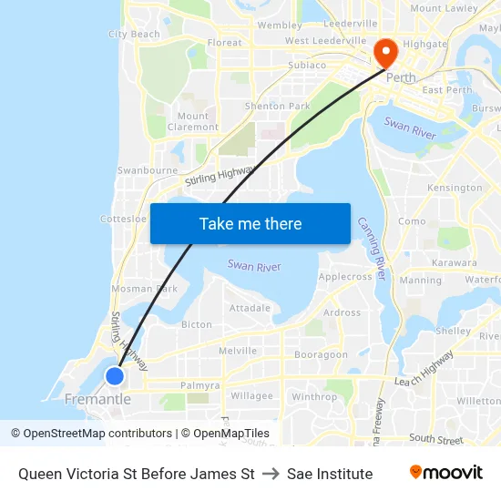Queen Victoria St Before James St to Sae Institute map