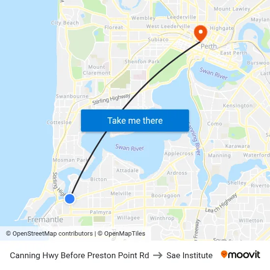 Canning Hwy Before Preston Point Rd to Sae Institute map