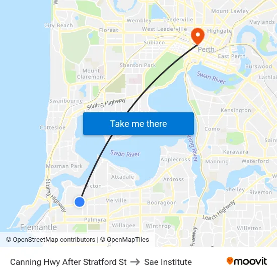 Canning Hwy After Stratford St to Sae Institute map