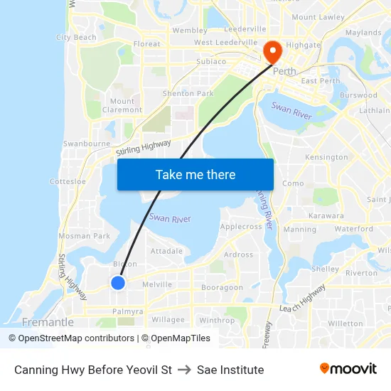 Canning Hwy Before Yeovil St to Sae Institute map