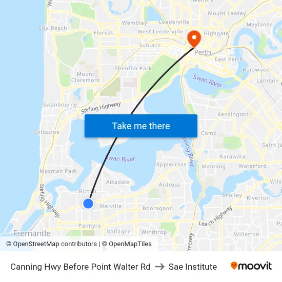 Canning Hwy Before Point Walter Rd to Sae Institute map