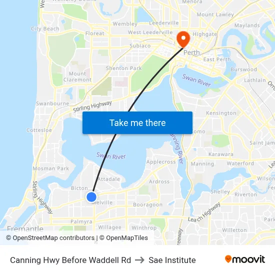 Canning Hwy Before Waddell Rd to Sae Institute map