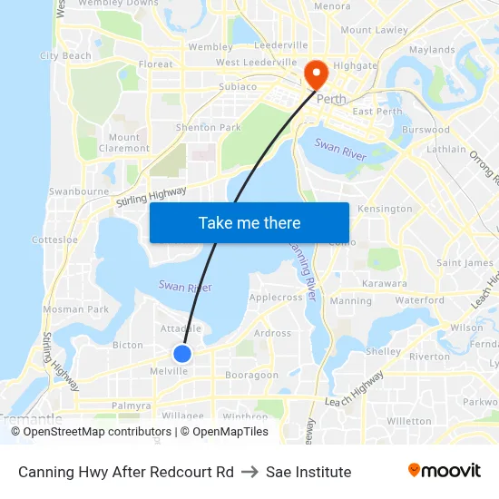 Canning Hwy After Redcourt Rd to Sae Institute map