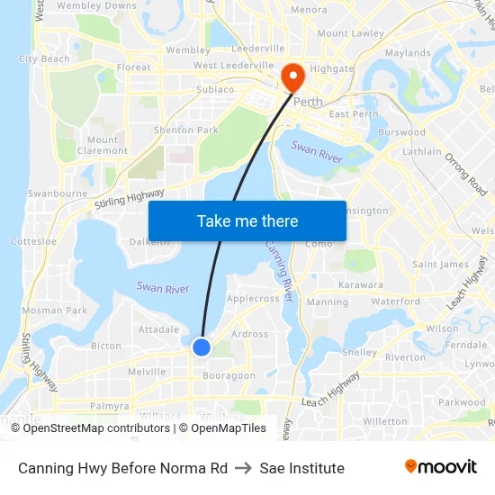 Canning Hwy Before Norma Rd to Sae Institute map