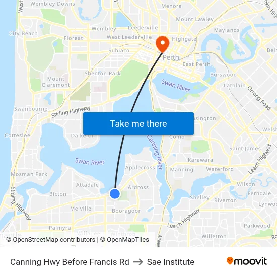 Canning Hwy Before Francis Rd to Sae Institute map