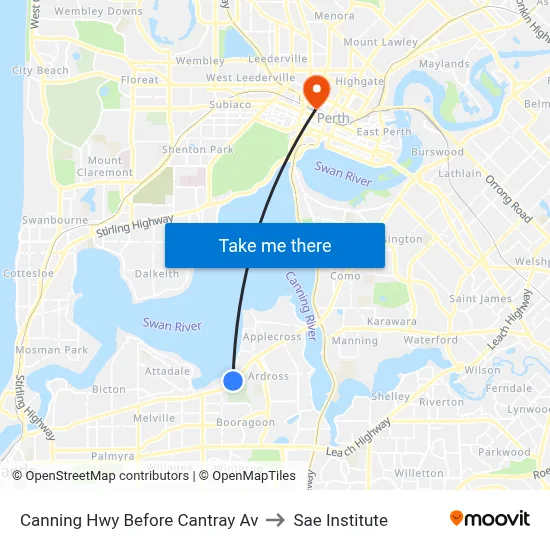 Canning Hwy Before Cantray Av to Sae Institute map