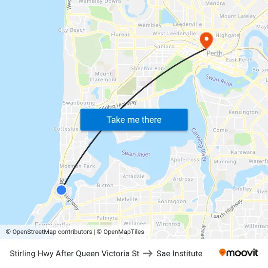Stirling Hwy After Queen Victoria St to Sae Institute map