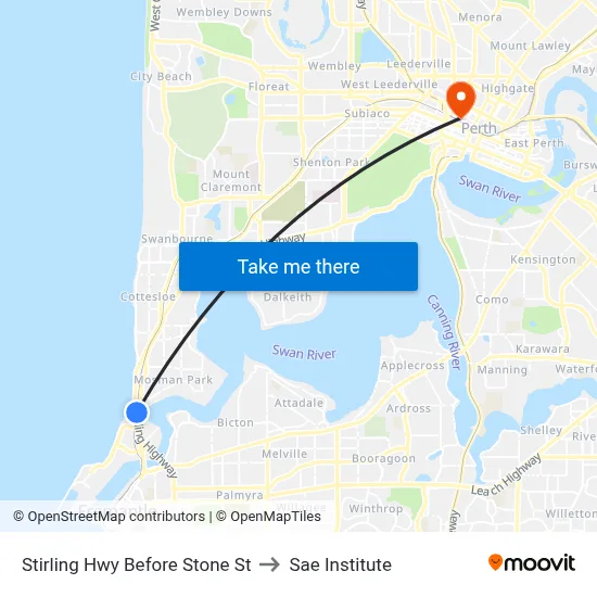 Stirling Hwy Before Stone St to Sae Institute map