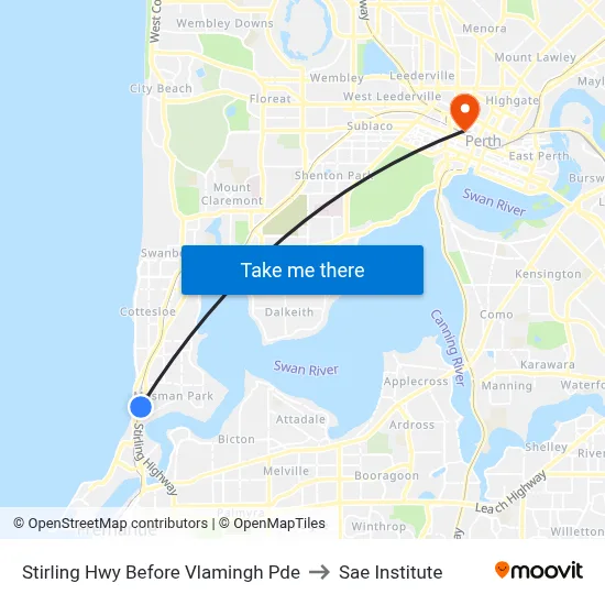 Stirling Hwy Before Vlamingh Pde to Sae Institute map