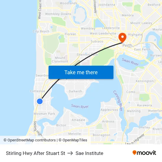 Stirling Hwy After Stuart St to Sae Institute map