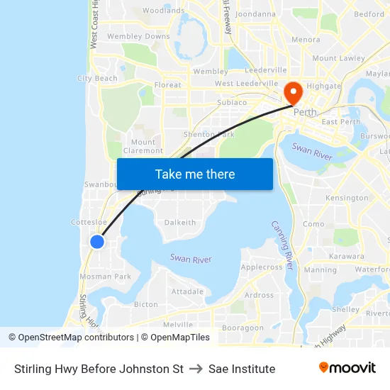 Stirling Hwy Before Johnston St to Sae Institute map