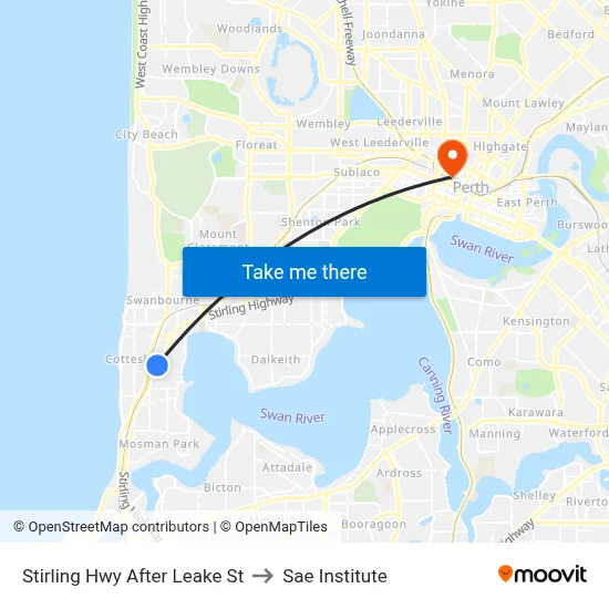 Stirling Hwy After Leake St to Sae Institute map