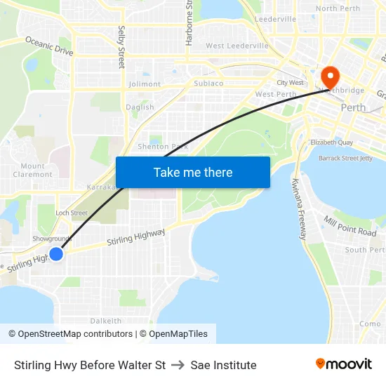 Stirling Hwy Before Walter St to Sae Institute map