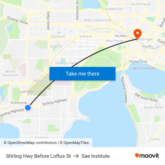 Stirling Hwy Before Loftus St to Sae Institute map