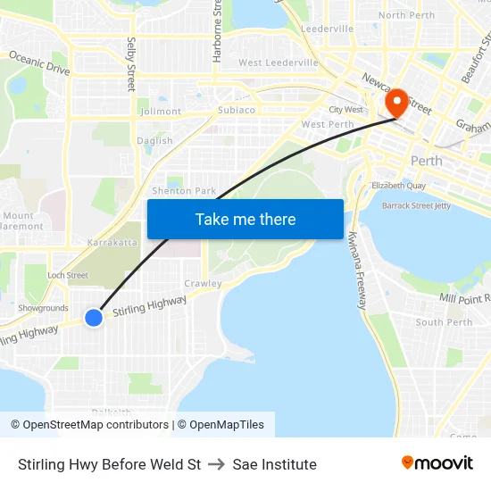Stirling Hwy Before Weld St to Sae Institute map