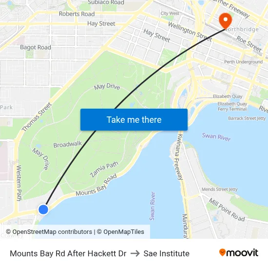 Mounts Bay Rd After Hackett Dr to Sae Institute map