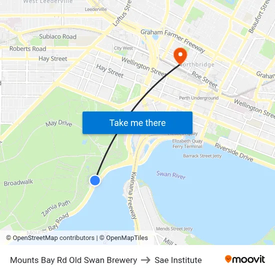Mounts Bay Rd Old Swan Brewery to Sae Institute map