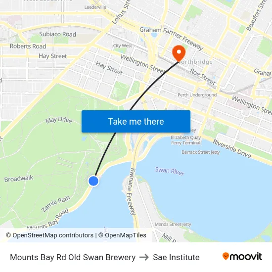 Mounts Bay Rd Old Swan Brewery to Sae Institute map