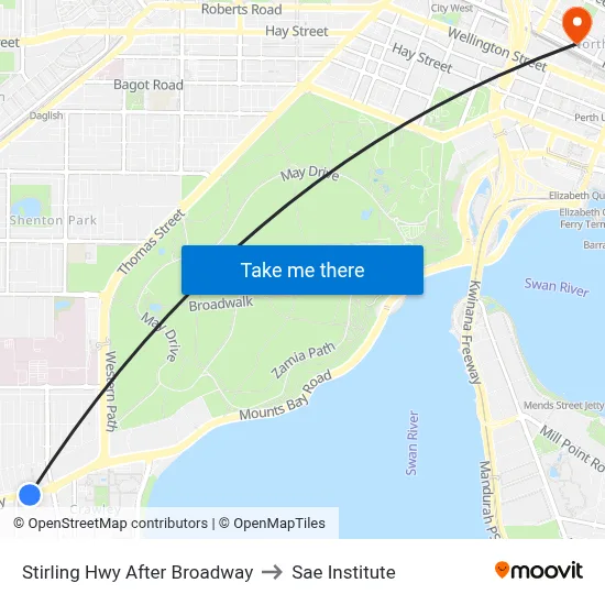 Stirling Hwy After Broadway to Sae Institute map